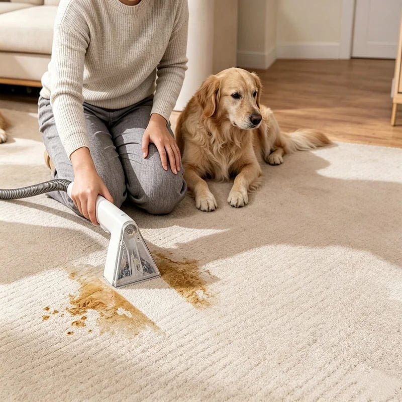 Professional carpet cleaning showing before and after results