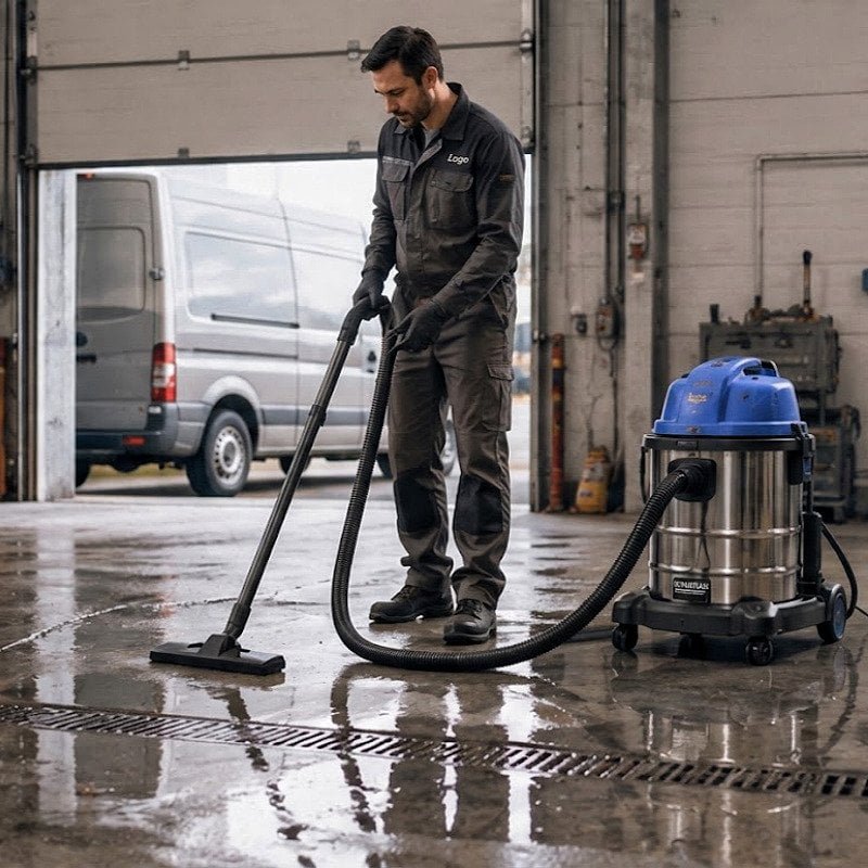 LIYYOU 25L wet vacuum cleaner removing a liquid spill