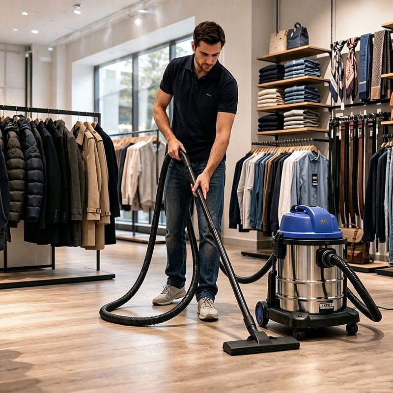 LIYYOU wet and dry vacuum cleaner used in a retail garment shop