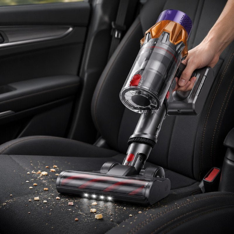 Cordless vacuum cleaning stairs and car interiors
