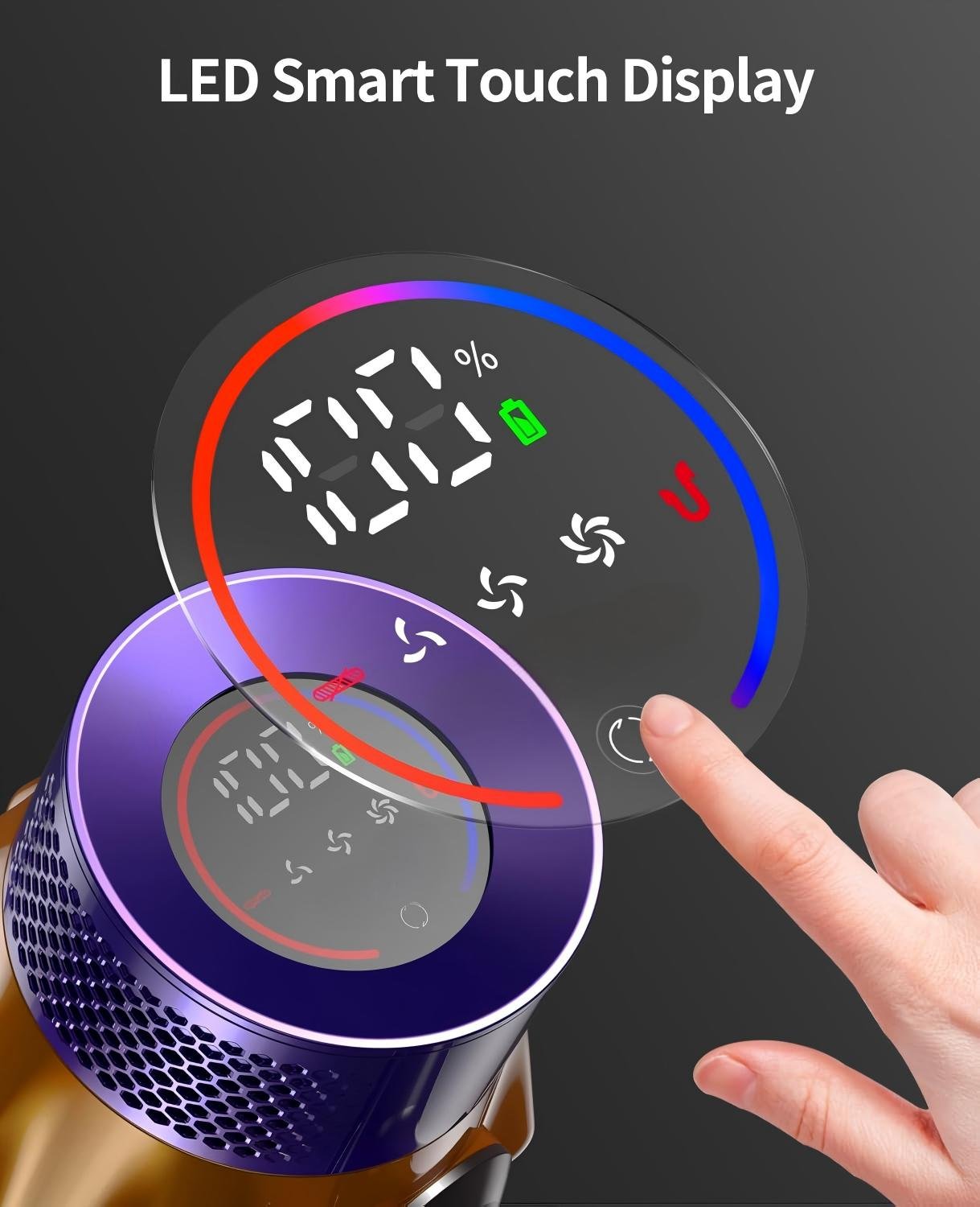 Smart dust sensor display adjusting power levels based on detected dust