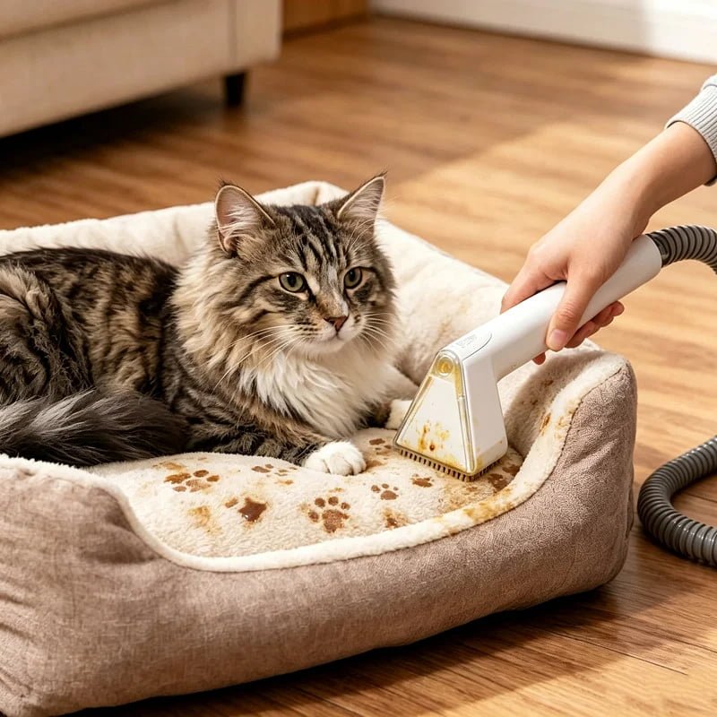 Removing pet stains and odors from carpet with extraction cleaner