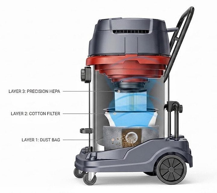 Liyyou 80L wet and dry vacuum cleaner with triple filtration system